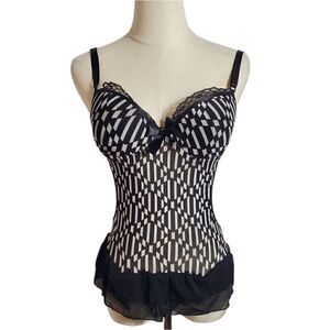 Black & White Mesh Cutout Bodysuit